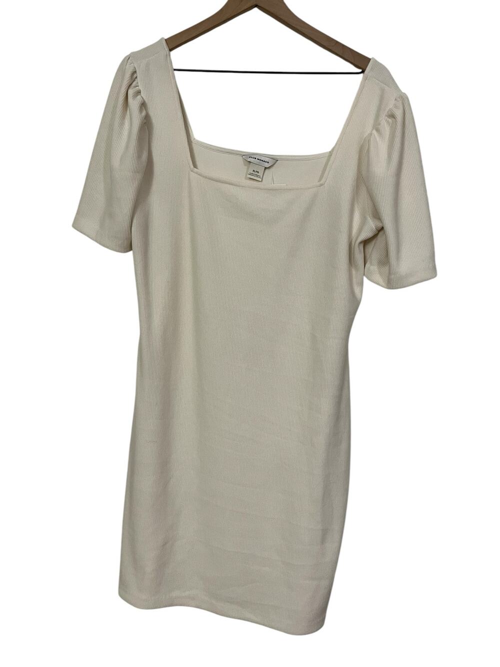 Club Monaco Womens Puff Sleeve Cream Ribbed Mini Dress Size XL